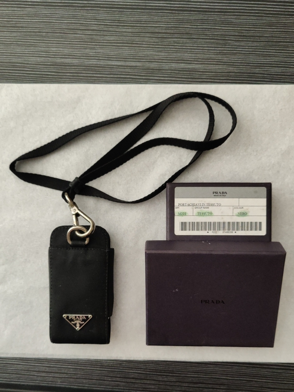 Authentic Prada Black Tessuto Vintage Neck Pouch with Silver Logo